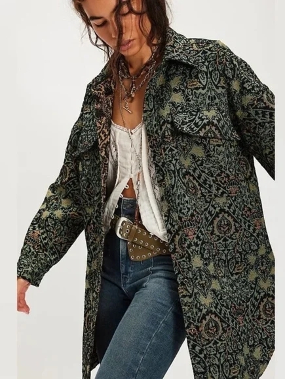 NWT WE THE FREE Tapestry Fog Jacquard Shirt SZ S